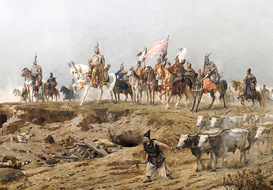 Grand Prince Árpád crossing the Carpathians. A detail of the Arrival of the Hungarians by Árpád Feszty